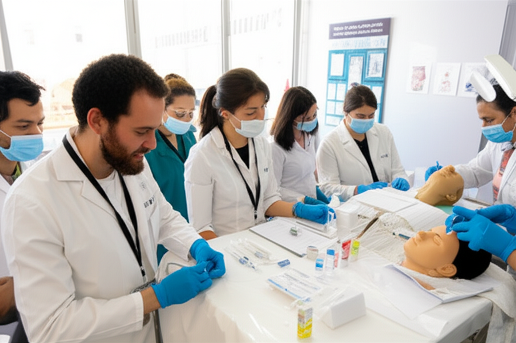 Medical professionals in an aesthetic medicine training session at Mirror Mirror Academy